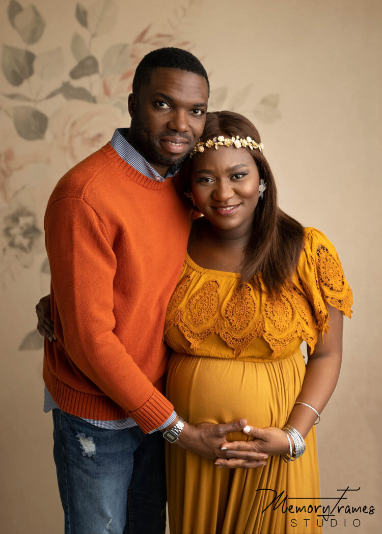 couple posing for maternity photoshoot at Kitchener studio, guelph maternity photographer, waterloo maternity photographer