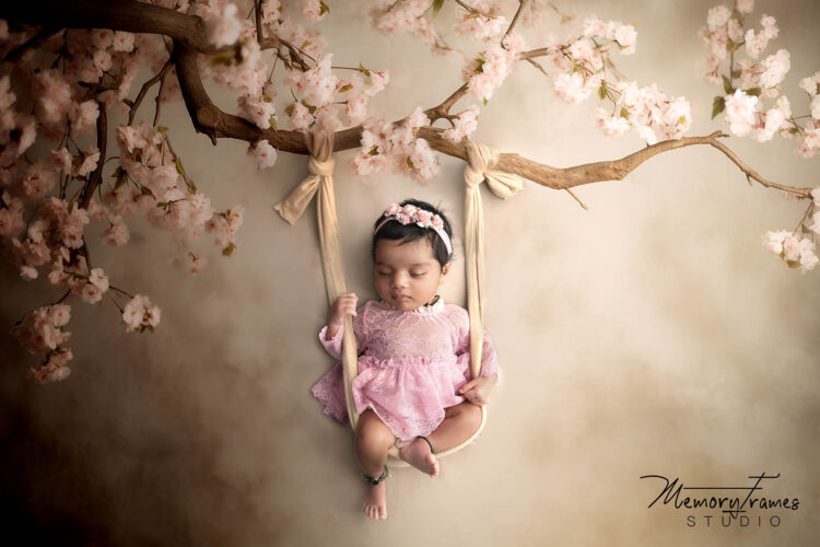 kitchener newborn photographer, baby posed on beautiful set up for newborn phtoshoot by kitchener newborn photographer